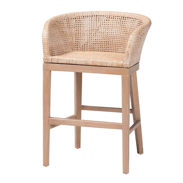 Bali & Pari Papua Modern Bohemian Antique White Washed Rattan and Mahogany Wood Counter Stool 243-13490-ZORO - main